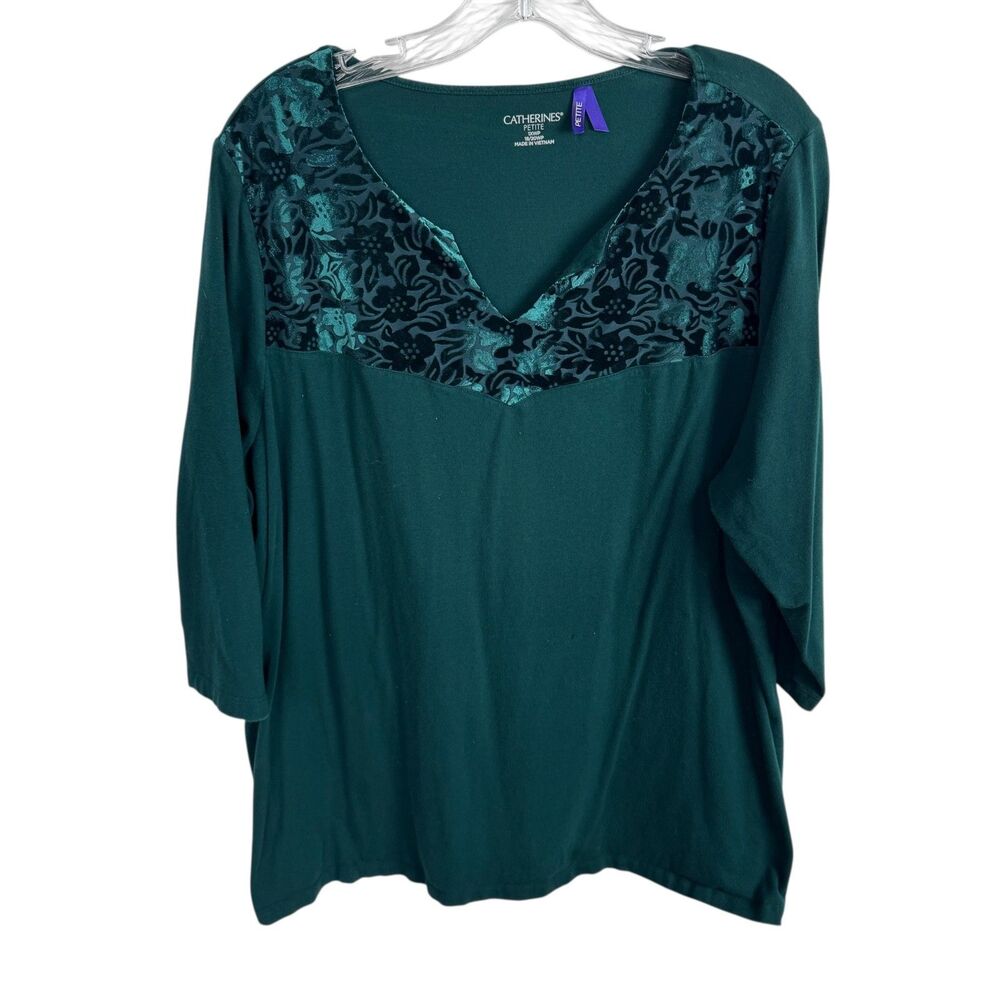 Catherines Women's Top Size 1XWP 1X Petite Green 3/4 Sleeves